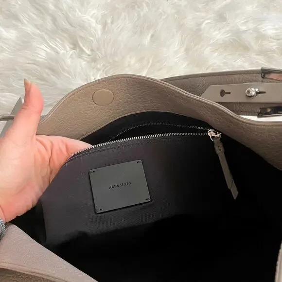 All Saints Taupe Leather Hobo Bag Shoulder Purse - Picture 15 of 15